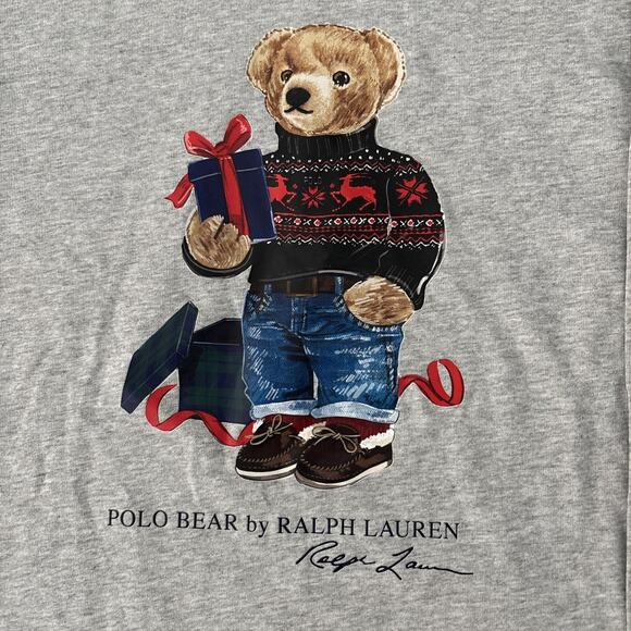 Polo Ralph Lauren Bear Christmas T Shirt Hoodie Gray Boys Size L(14-16) NWT - Picture 2 of 9